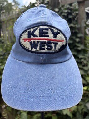 Key West Blue Cotton Adjustable Baseball Cap Embroidered Life In Paradise Beach